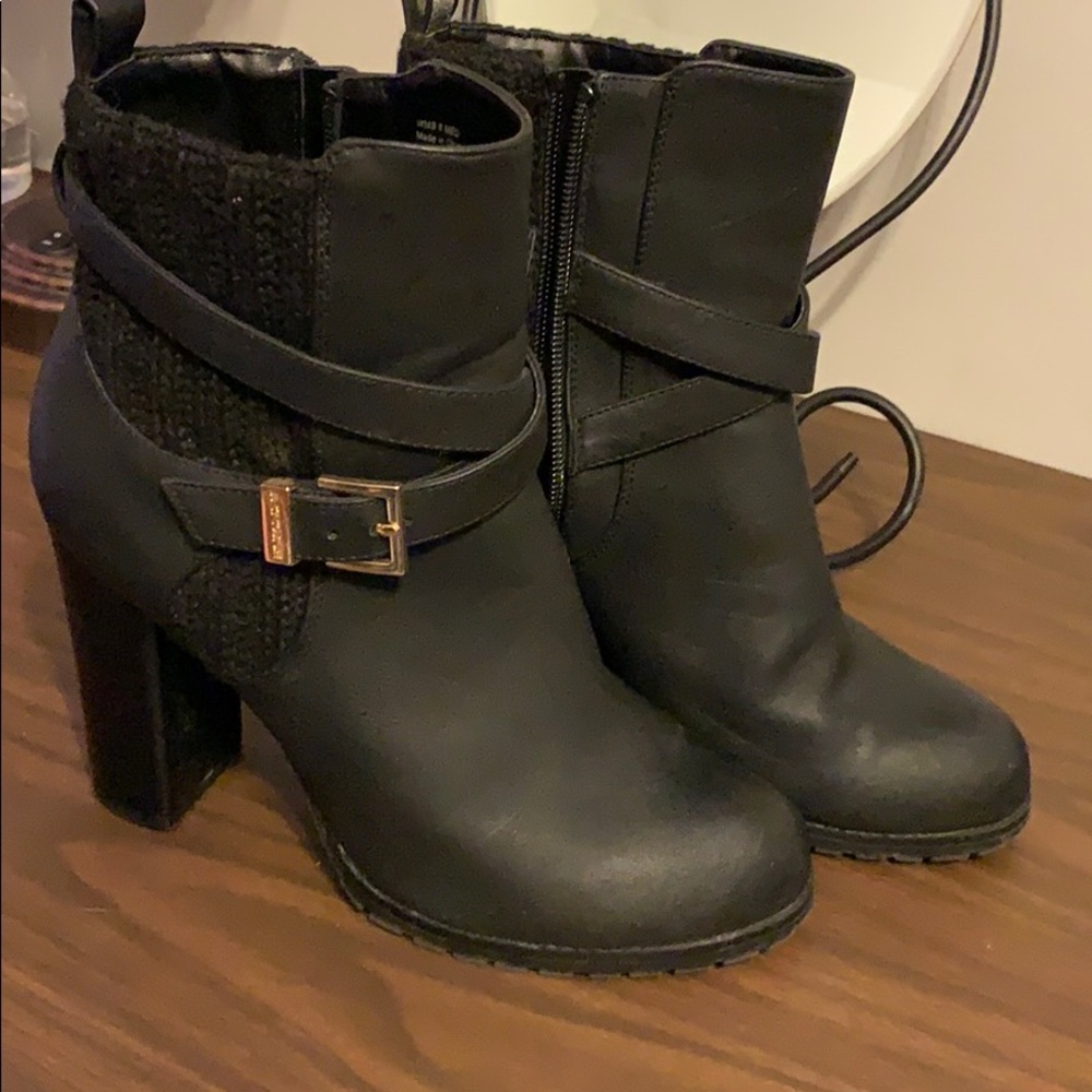 Block booties with gold buckle